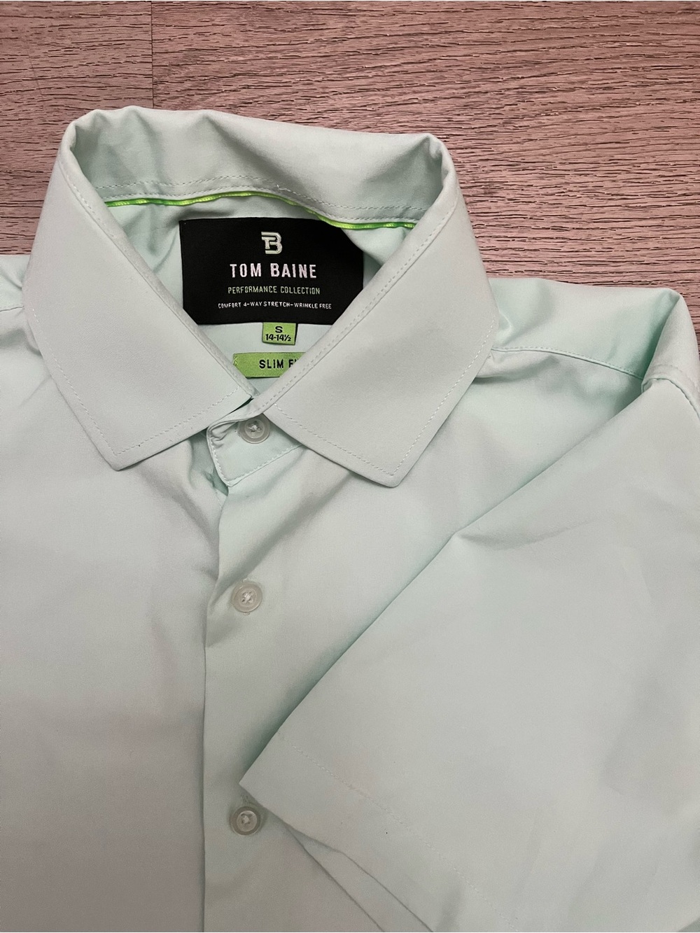 Tom Baine Performance Slim Fit Mint Short-Sleeve Dress Shirt 14-14.5